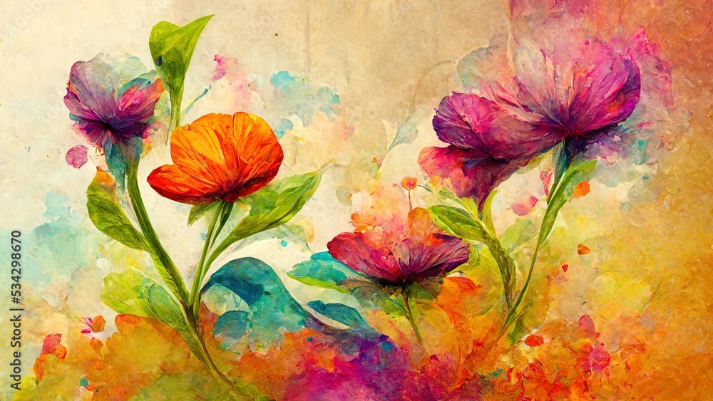 Fototapeta premium Colorful flowers wallpaper, 3D rendering, 3D illustration.