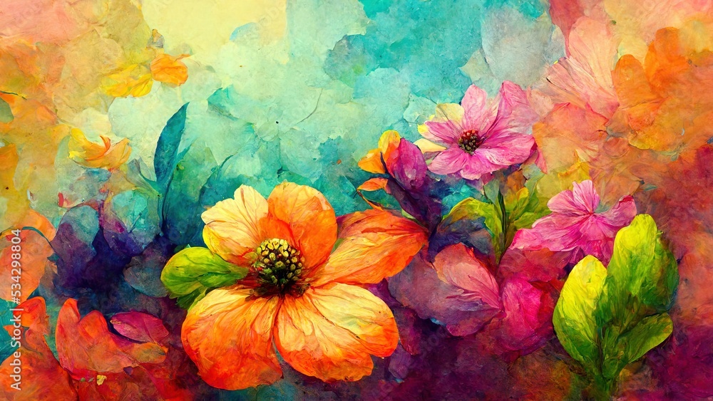 Colorful flowers wallpaper, 3D rendering, 3D illustration.