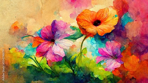 Wallpaper Mural Colorful flowers wallpaper, 3D rendering, 3D illustration. Torontodigital.ca