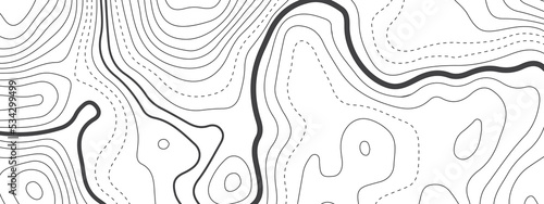 Fototapeta Naklejka Na Ścianę i Meble -  Black and white wave abstract topographic map contour, lines Pattern background. Topographic map and landscape terrain texture grid. Wavy banner and color geometric form. Vector illustration.