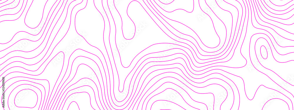 The stylized colorful wavy abstract topographic map contour, lines Pattern background. Topographic map and landscape terrain texture grid. Wavy banner and color geometric form. Vector illustration.