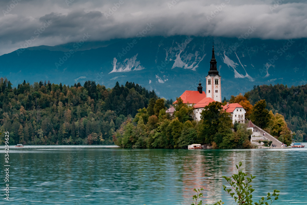 Lake Bled Slovenia autumn panoramic view Lake Bled Slovenia autumn panoramic view