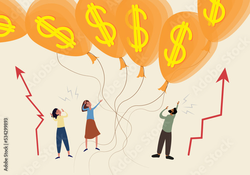Inflation. People are Scared of Inflation. Arrows are going up. Vector illustration for Web Banner, Infographics, Mobile
