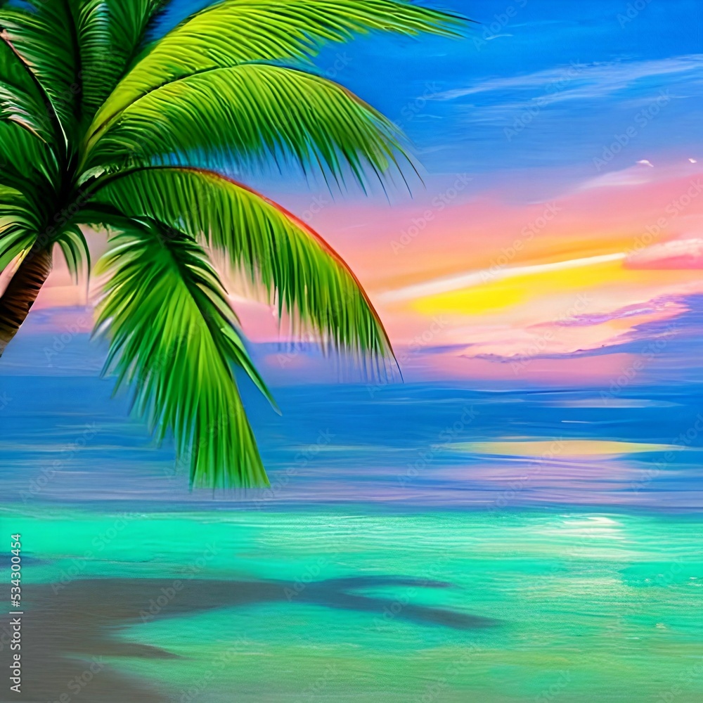 Tropic island, sunset ,sea and boat