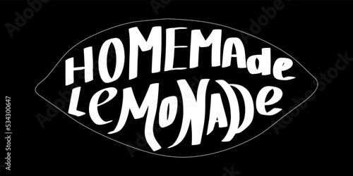 Fresh cold lemonade phrase. Refreshing summer drink text. Hand drawing lettring vector. Hatural homemade cocktail label. Isolated decorative design. Lemon form
