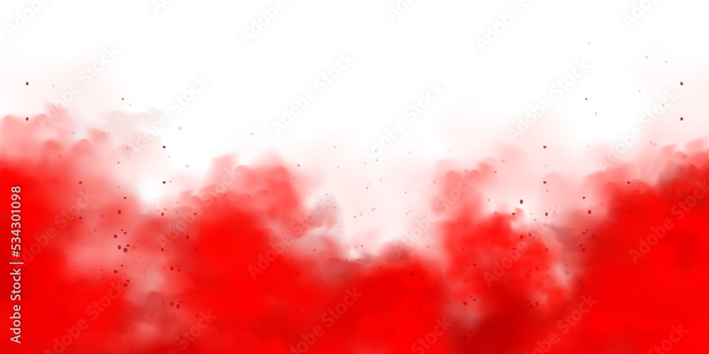Red colorful smoke clouds isolated on white background, realistic mist effect, fog. Vapor in the air, steam flow. Vector illustration