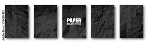 Realistic black crumpled paper texture. Isolated rough grunge old blank. Torn edges. Vector illustration.
