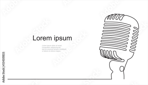 Continuous one single line drawing Retro microphone logo icon vector illustration concept