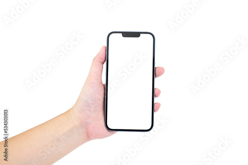 Hand Holding Smartphone isolated on white background with clipping path