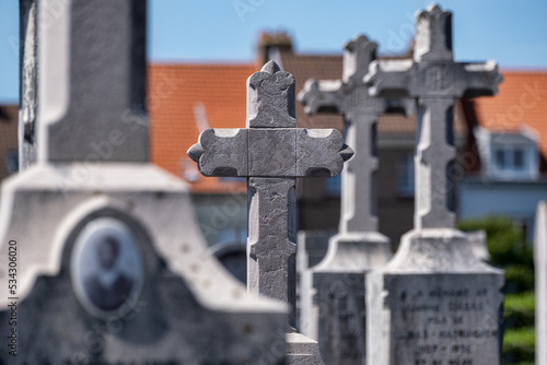 Tombstones and crosses at a cemetery