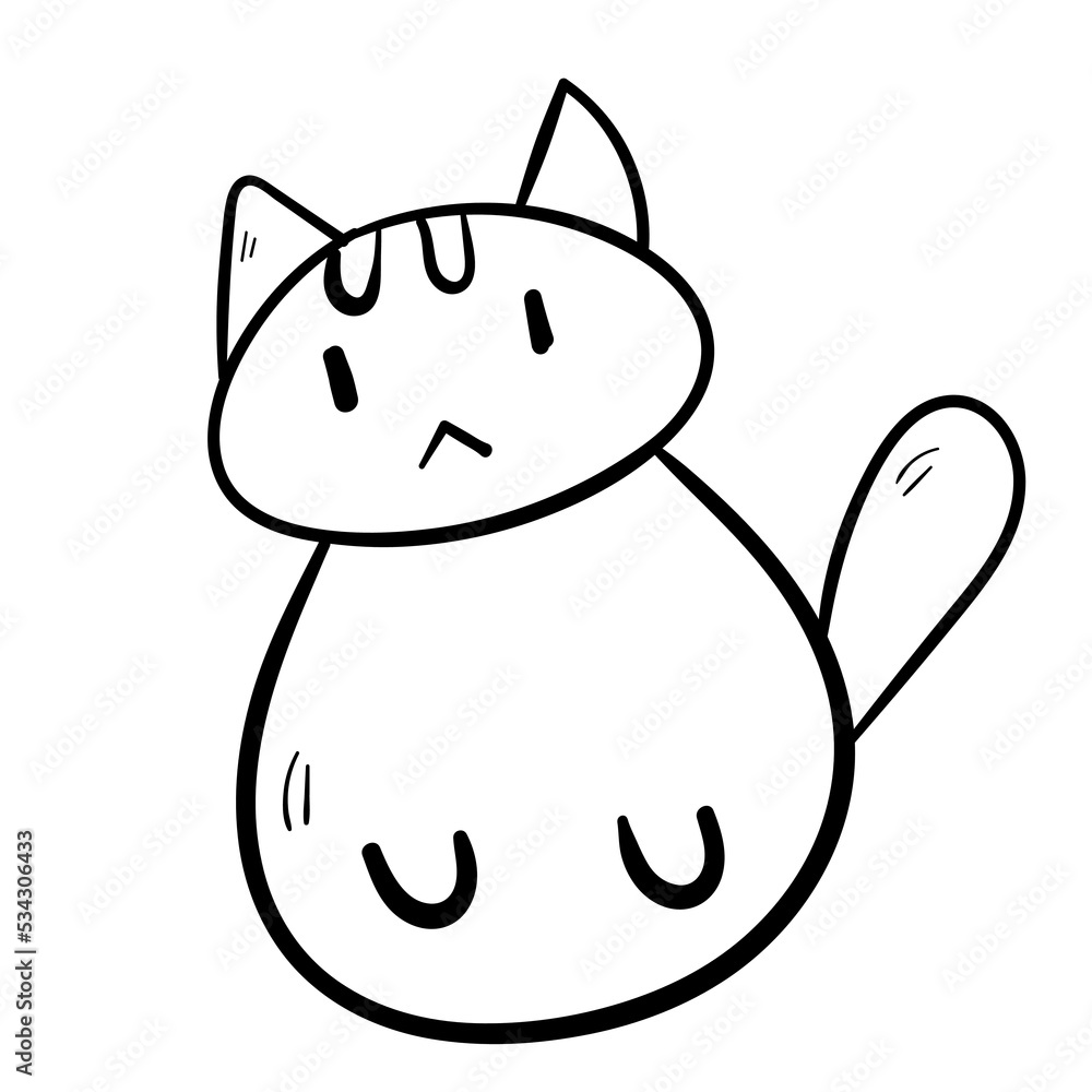 Cute doodle cat. Animal pet icon. Black line art on white background.