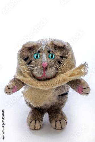 Grey cat - soft toy made of felt wool