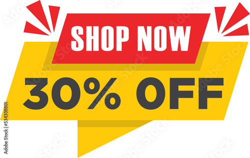 Sale vector banner template shop now special offer 30% limited time only.