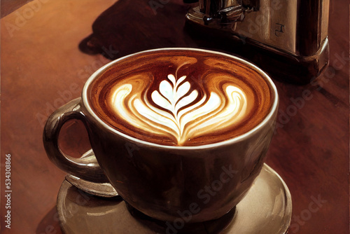 The Most Beautiful Latte, Steam Rising off the Top, Coffee, Cappuccino, Mochaccino, Breakfast, 3d representation