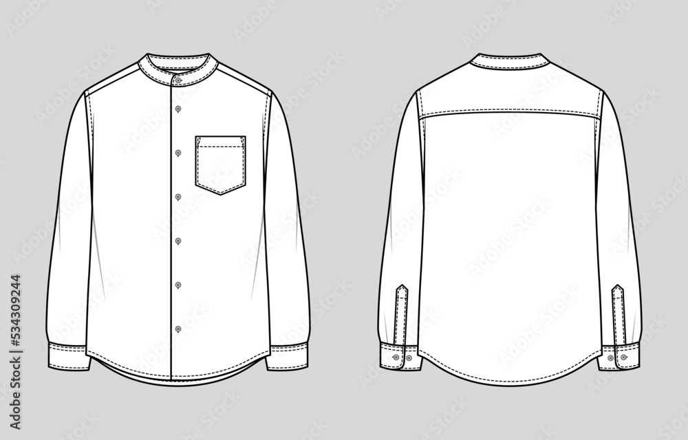 Stand-up (mandarin) collar men's formal shirt. Regular Fit. Vector  illustration. Flat technical sketch. Mockup template. Stock Vector | Adobe  Stock