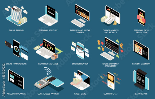 Online Mobile Banking Services Isometric Set