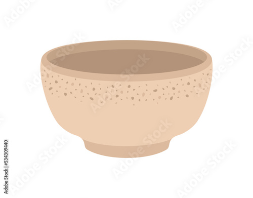 Beige ceramic bowl isolated on a white background. Flat vector illustration