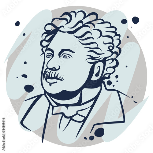 Vector portrait of one of the most widely read French writers Alexandre Dumas. A hand-drawn sketch on June 10, 2022 in Tula.