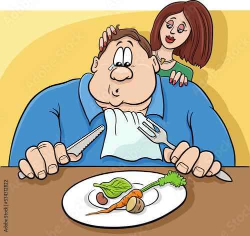cartoon sad man on a diet humorous illustration
