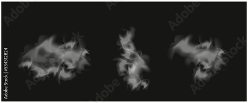 Smoke effect set isolated on black background.