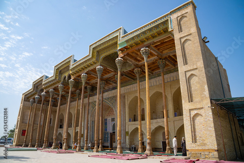 Early morning at the ancient Bolo-Hauz mosque. Bukhara, Uzbekistan
