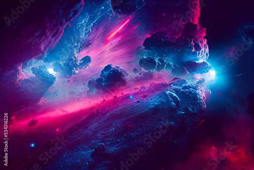 futuristic star battle in a nebula, digital illustration, created with generative ai