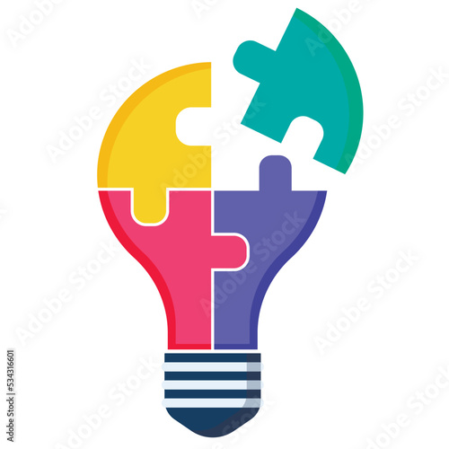 Light bulb with puzzle color pieces