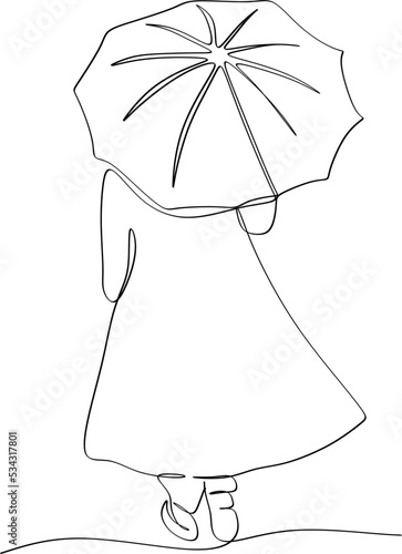 One continuous line art. A man holds an open umbrella above himself, he looks up from under him. Silhouette of a modern attractive man in a coat. It can be used for animation. Vector