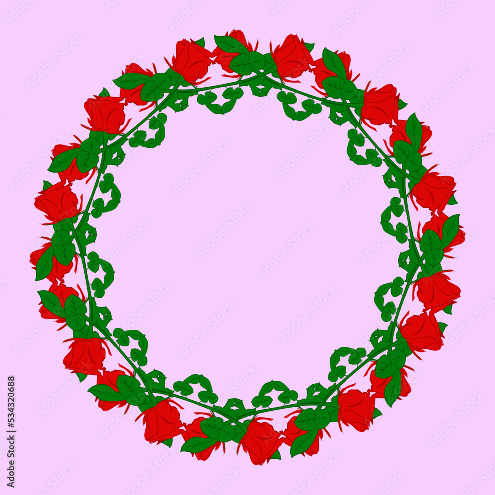Red rose circular frame on rose background. Floral frame with rose flower. Vector EPS10 Red rose circular frame on rose background. Floral frame with rose flower. Vector EPS10