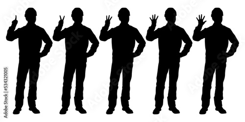 Silhouettes set of workers with helmets. Vector flat style illustration isolated on white