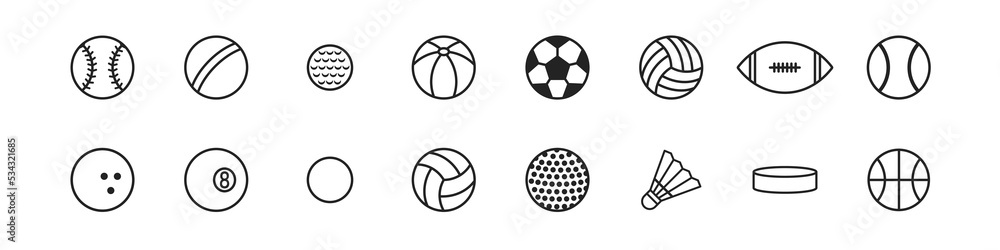 Sports balls icon set. Hobby concept.  Football signs. Activity symbol.