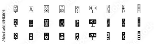 Acoustic speakers icon set. Subwoofer, monitor signs. Sound concept. Music symbols.