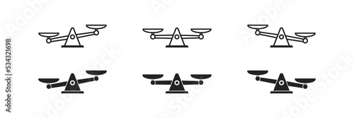 Balance scale icon set. Equilibrium concept. Measure signs.