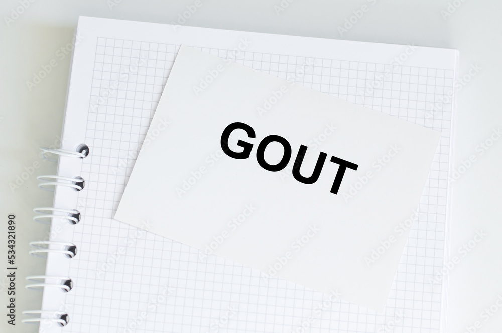 Gout medical term word in green card on white background Gout medical term word in green card on white background
