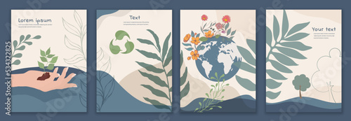 Ecology and environment conservation concept poster template. Eco planet. Environmental Protection. Cooperation for an ecological environment and for a green and clean land and nature