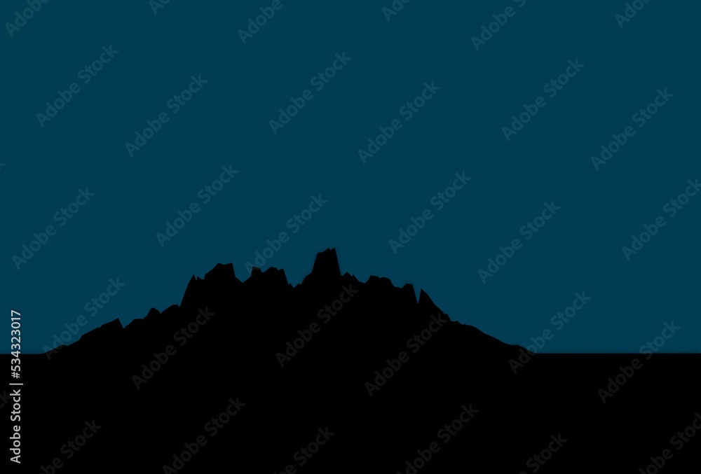 Silhouette of mountain against the dark blue night sky. Simple illustration with empty space.