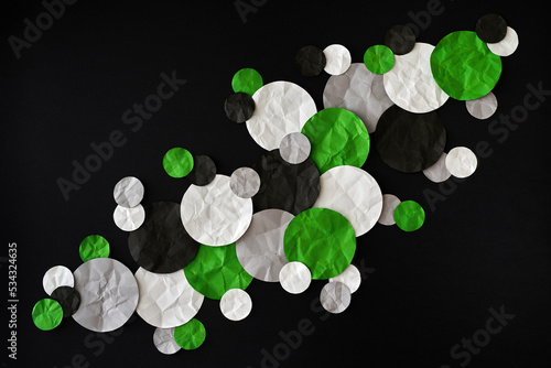 Bright Green, White, Black & grey dots on Black Background