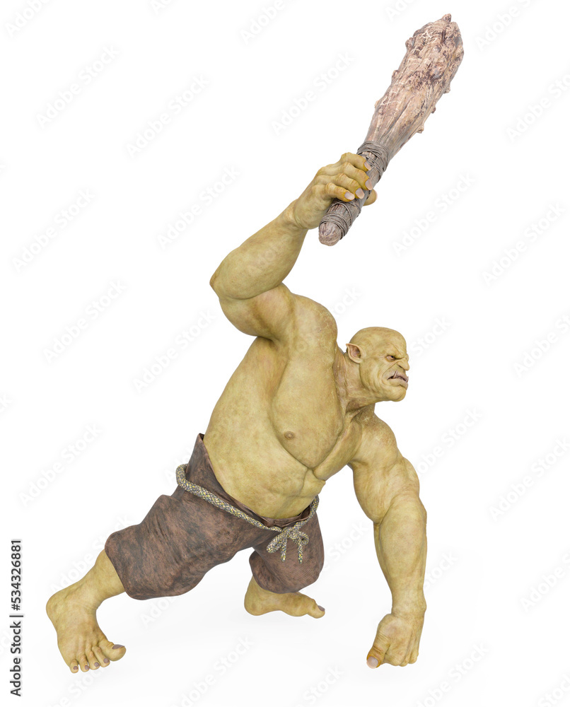 ogre beasty is attacking and holding a club in cool view ogre beasty is attacking and holding a club in cool view