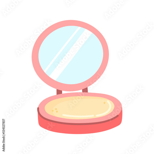 Face compact powder in opened package. Hand drawn makeup product. Vector illustration isolated on white background.