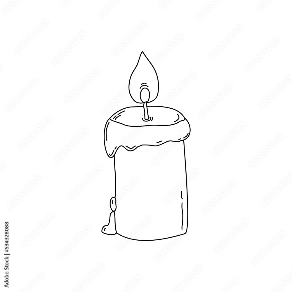 Burning candle isolated on white background. Vector hand drawn illustration Burning candle isolated on white background. Vector hand drawn illustration