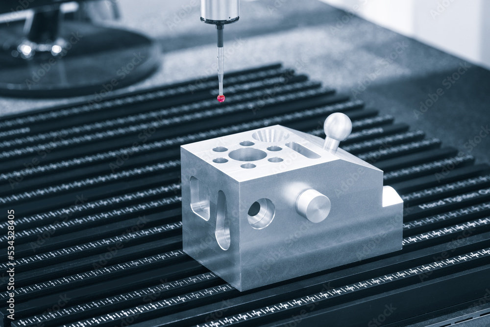 Quality control on milling CNC machine, coordinate measuring machine