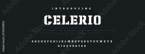 CELERIO Luxury Minimal Modern Tech Alphabet Letter Fonts. Typography minimal style font set for logo, Poster. vector san sans serif typeface illustration.