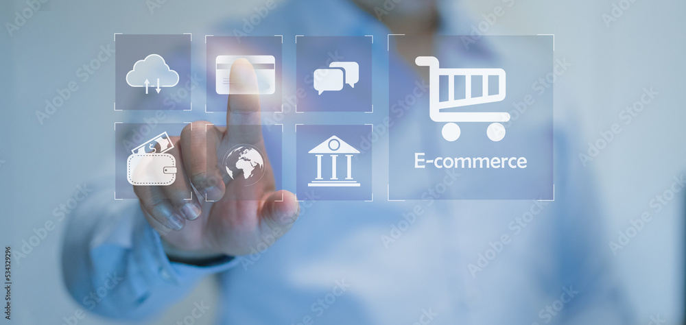 E-commerce business online digital internet shopping concept. online shopping concept. order in online store, shopping on internet, concept on virtual screen with hands. E-commerce business online digital internet shopping concept. online shopping concept. order in online store, shopping on internet, concept on virtual screen with hands.
