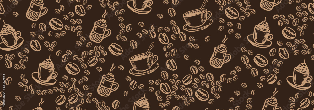 Fototapeta premium Beans and Coffee Cup hand drawn style. Vector illustration.