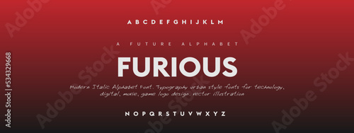 FURIOUS Luxury Minimal Modern Tech Alphabet Letter Fonts. Typography minimal style font set for logo, Poster. vector san sans serif typeface illustration.