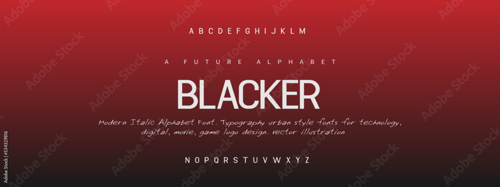 BLACKER Sports minimal tech font letter set. Luxury vector typeface for company. Modern gaming fonts logo design. BLACKER Sports minimal tech font letter set. Luxury vector typeface for company. Modern gaming fonts logo design.