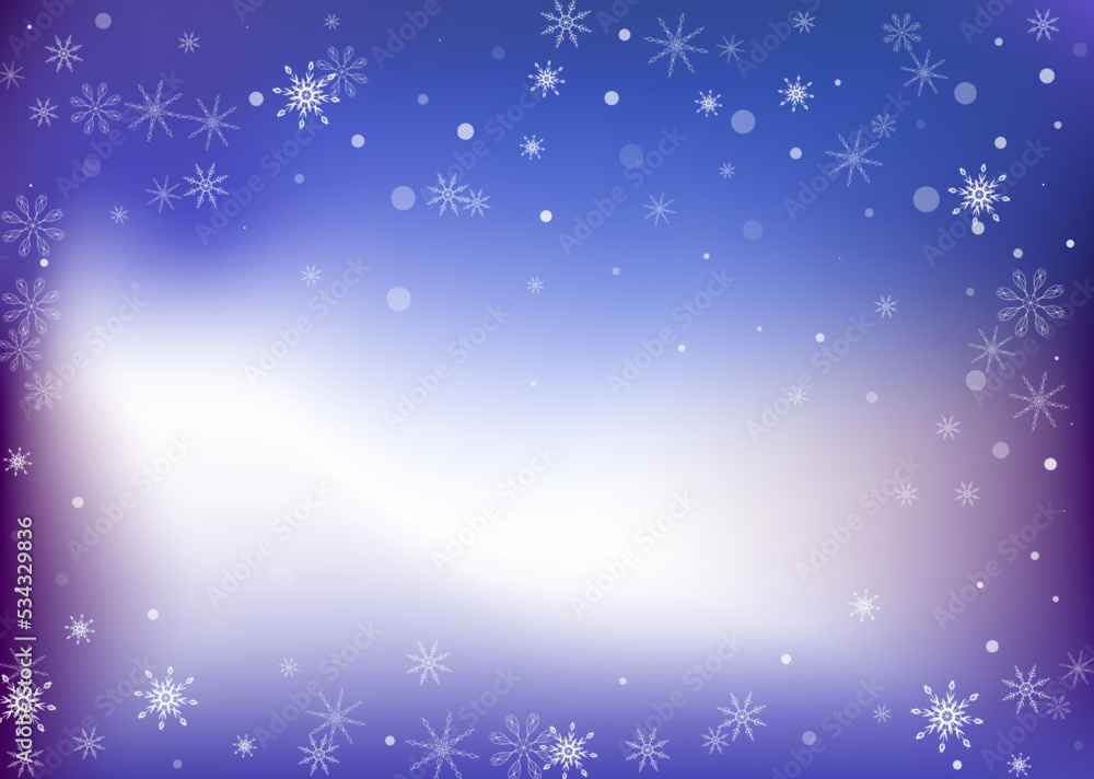 Snowflakes. Snow, snowfall. Falling scattered white snowflakes on a white-blue gradient background. Vector Snowflakes. Snow, snowfall. Falling scattered white snowflakes on a white-blue gradient background. Vector