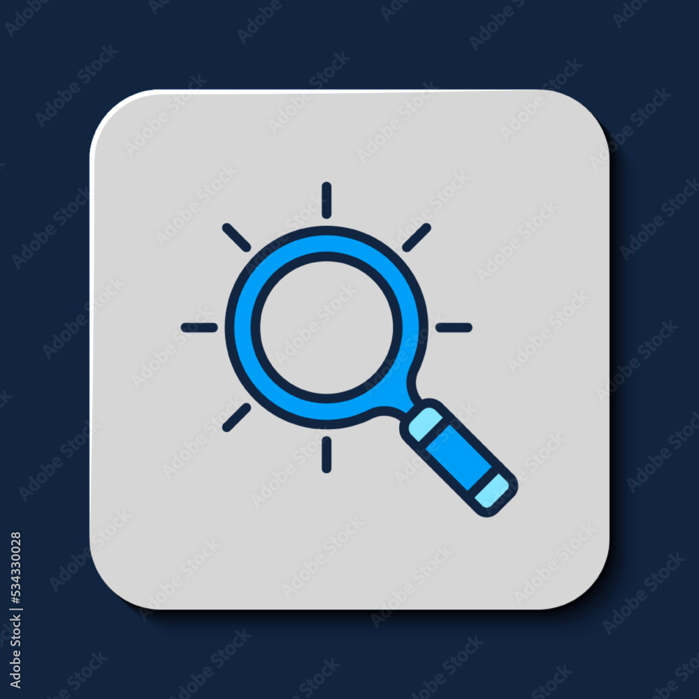 Filled outline Magnifying glass icon isolated on blue background. Search, focus, zoom, business symbol. Vector Filled outline Magnifying glass icon isolated on blue background. Search, focus, zoom, business symbol. Vector