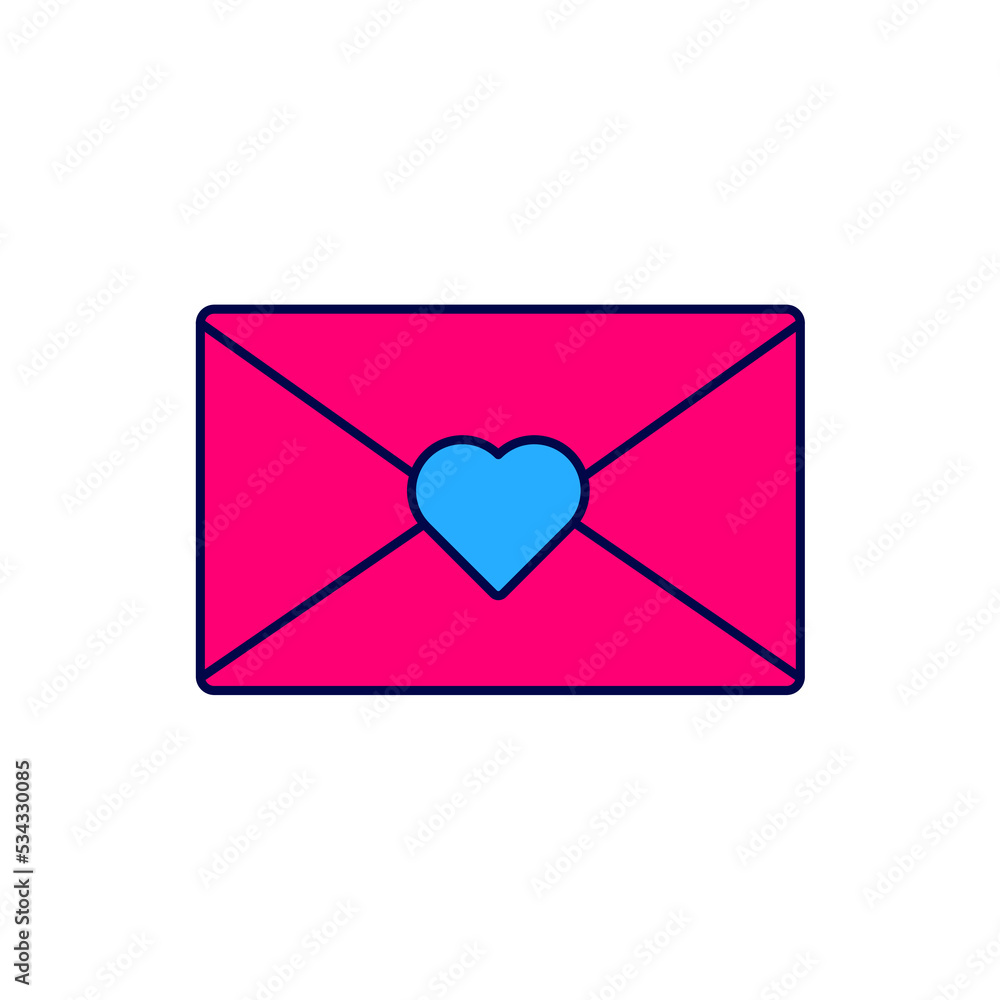 Filled outline Envelope with Valentine heart icon isolated on white background. Message love. Letter love and romance. Vector Filled outline Envelope with Valentine heart icon isolated on white background. Message love. Letter love and romance. Vector