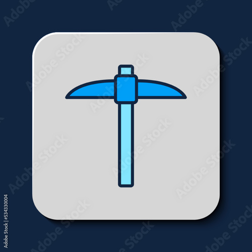 Filled outline Pickaxe icon isolated on blue background. Blockchain technology, cryptocurrency mining, bitcoin, digital money market, cryptocoin wallet. Vector
